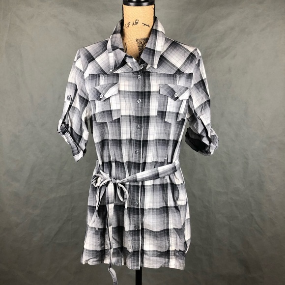 Metro Wear Tops - Metro Wear Black & White Plaid Shirt Tunic